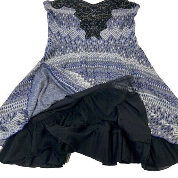 Free People Strapless Mini Dress Women Medium Blue Black Embellished Fairy Goth - Picture 5 of 16